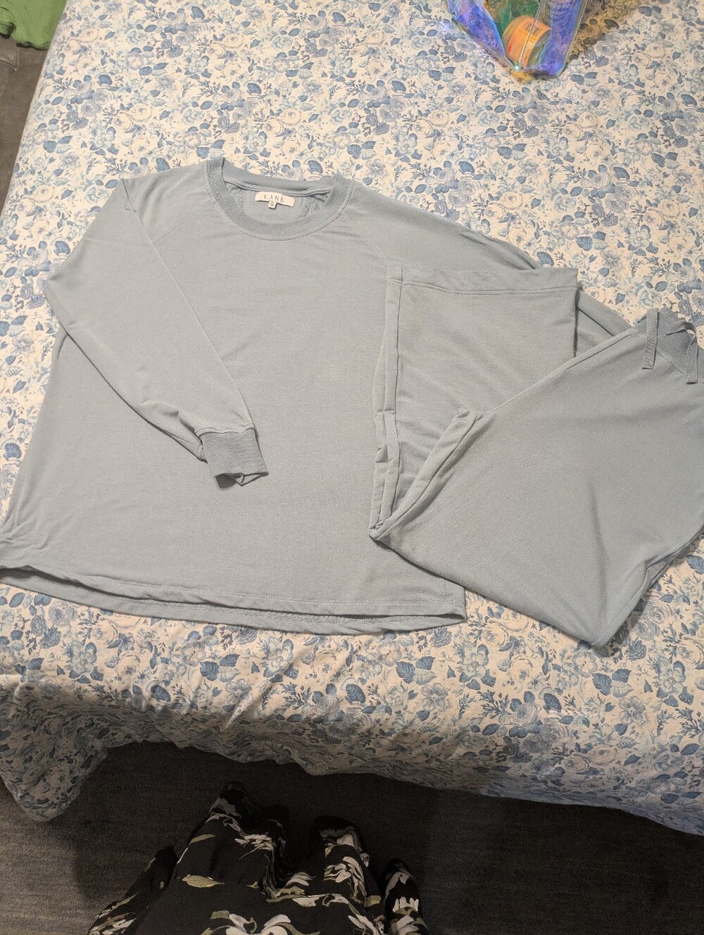 LAKE Dusty Blue Lounge Pajama Set - Soft Long-Sleeve Top & Drawstring Pants - Picture 2 of 5
